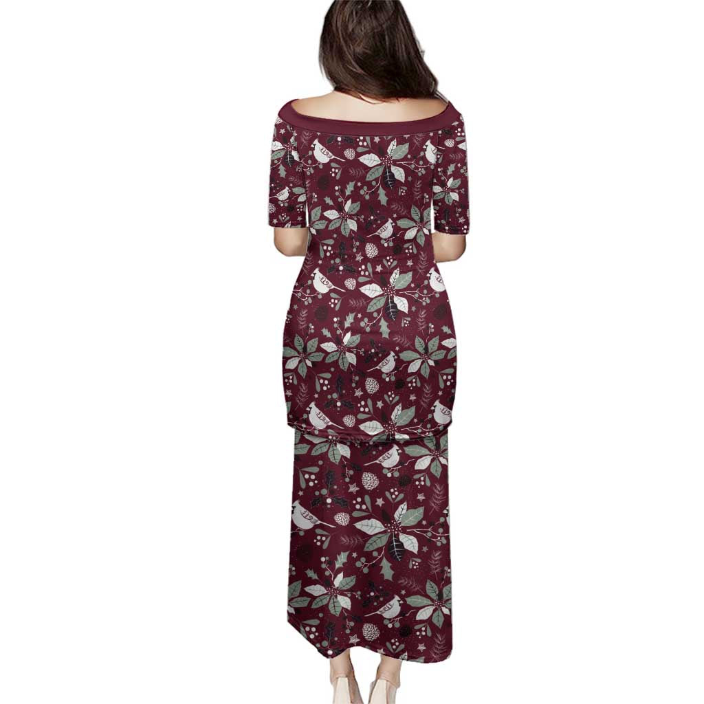 Cardinal Christmas Wine Red Family Matching Puletasi and Hawaiian Shirt Xmas Pattern - Wonder Print Shop