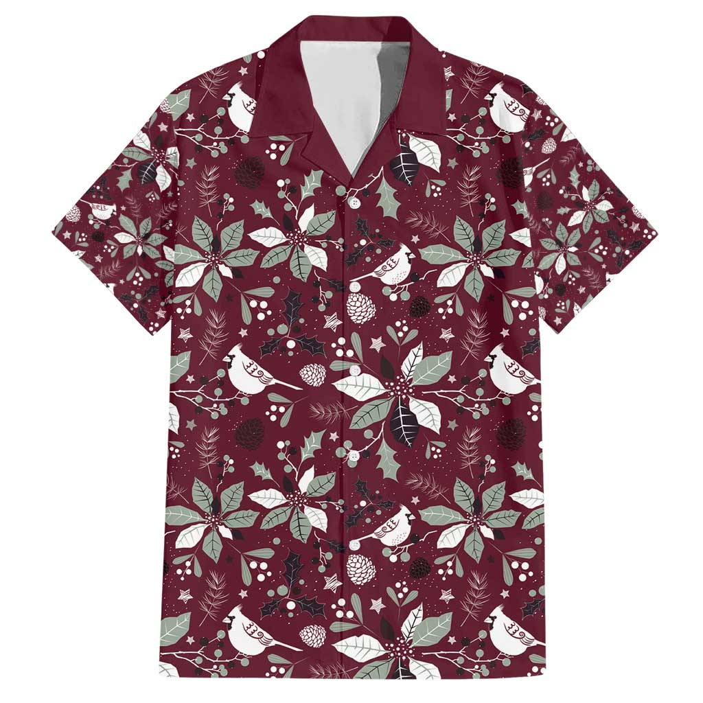 Cardinal Christmas Wine Red Family Matching Short Sleeve Bodycon Dress and Hawaiian Shirt Xmas Pattern - Wonder Print Shop