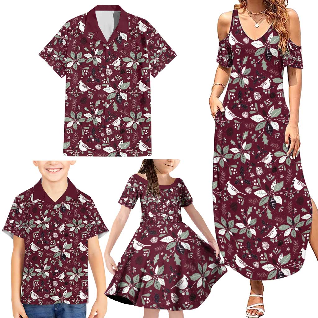 Cardinal Christmas Wine Red Family Matching Summer Maxi Dress and Hawaiian Shirt Xmas Pattern - Wonder Print Shop