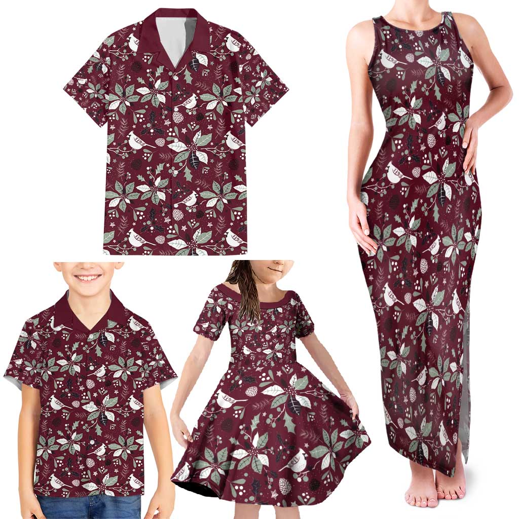 Cardinal Christmas Wine Red Family Matching Tank Maxi Dress and Hawaiian Shirt Xmas Pattern - Wonder Print Shop