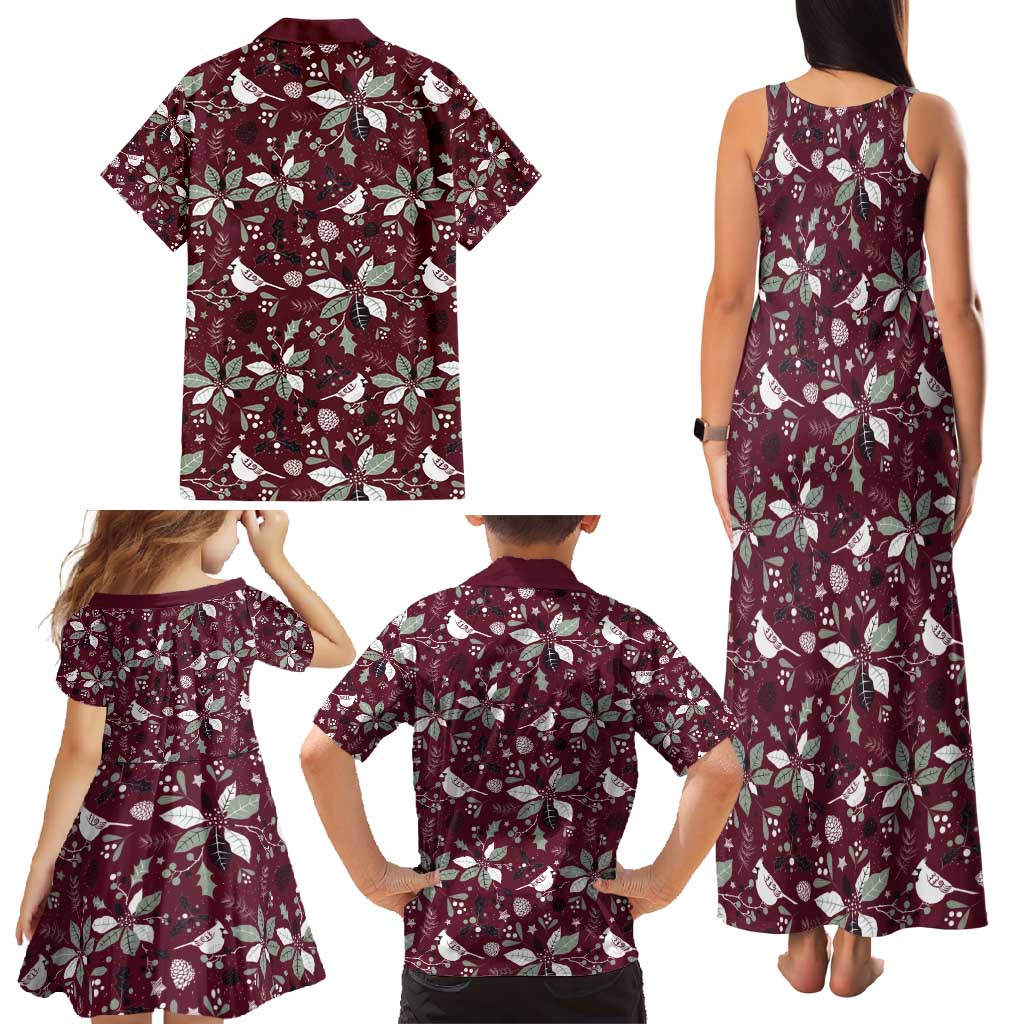 Cardinal Christmas Wine Red Family Matching Tank Maxi Dress and Hawaiian Shirt Xmas Pattern - Wonder Print Shop