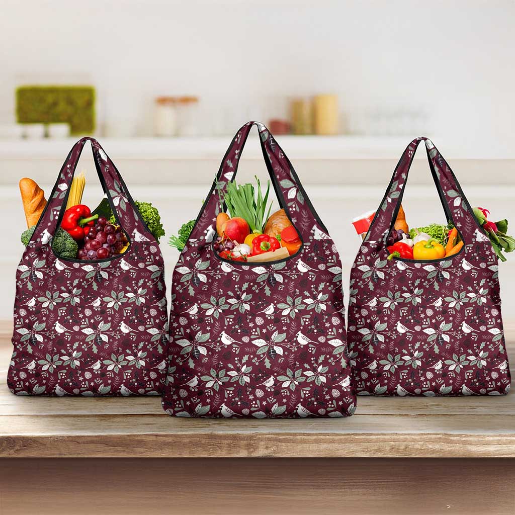 Cardinal Christmas Wine Red Grocery Bag Xmas Pattern