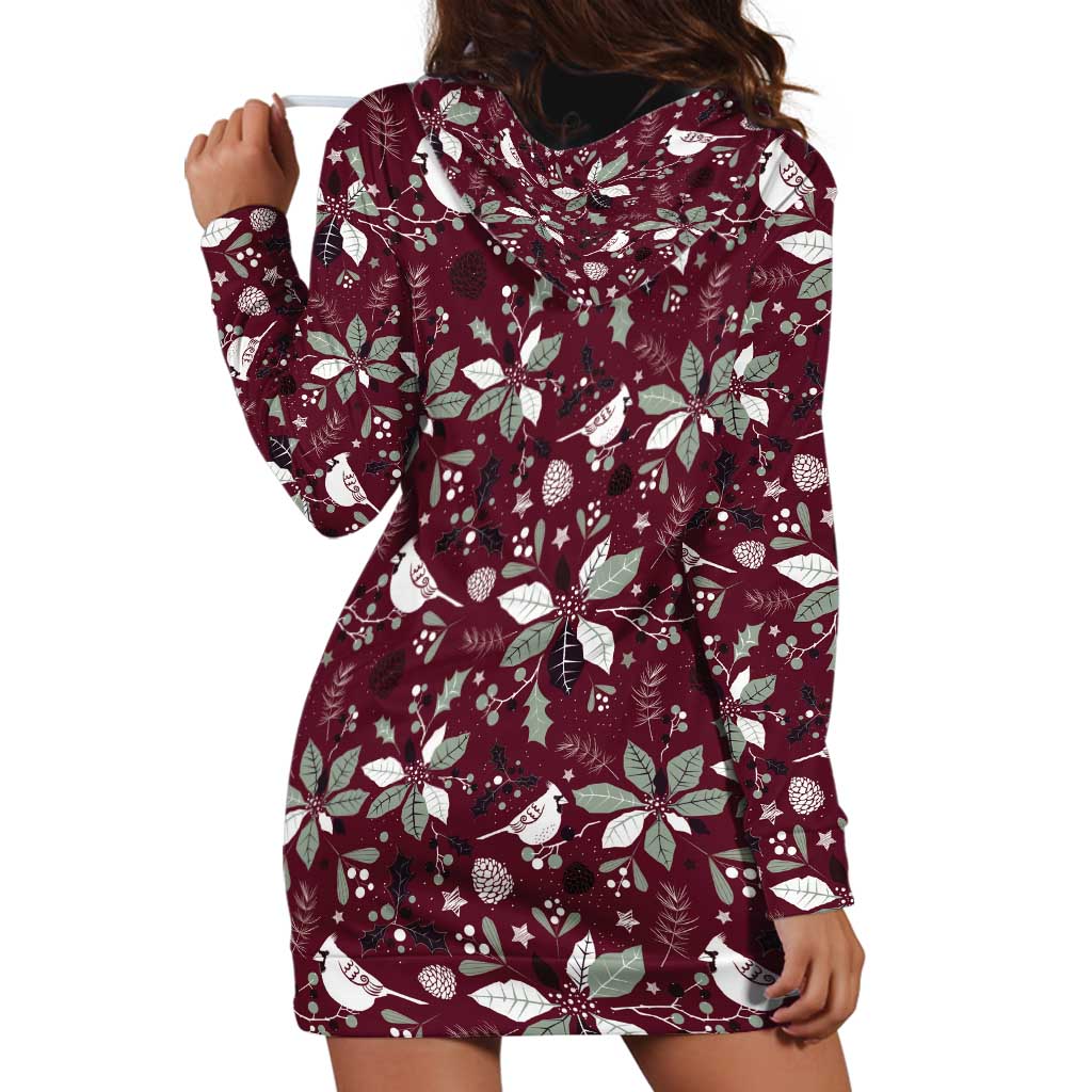 Cardinal Christmas Wine Red Hoodie Dress Xmas Pattern - Wonder Print Shop