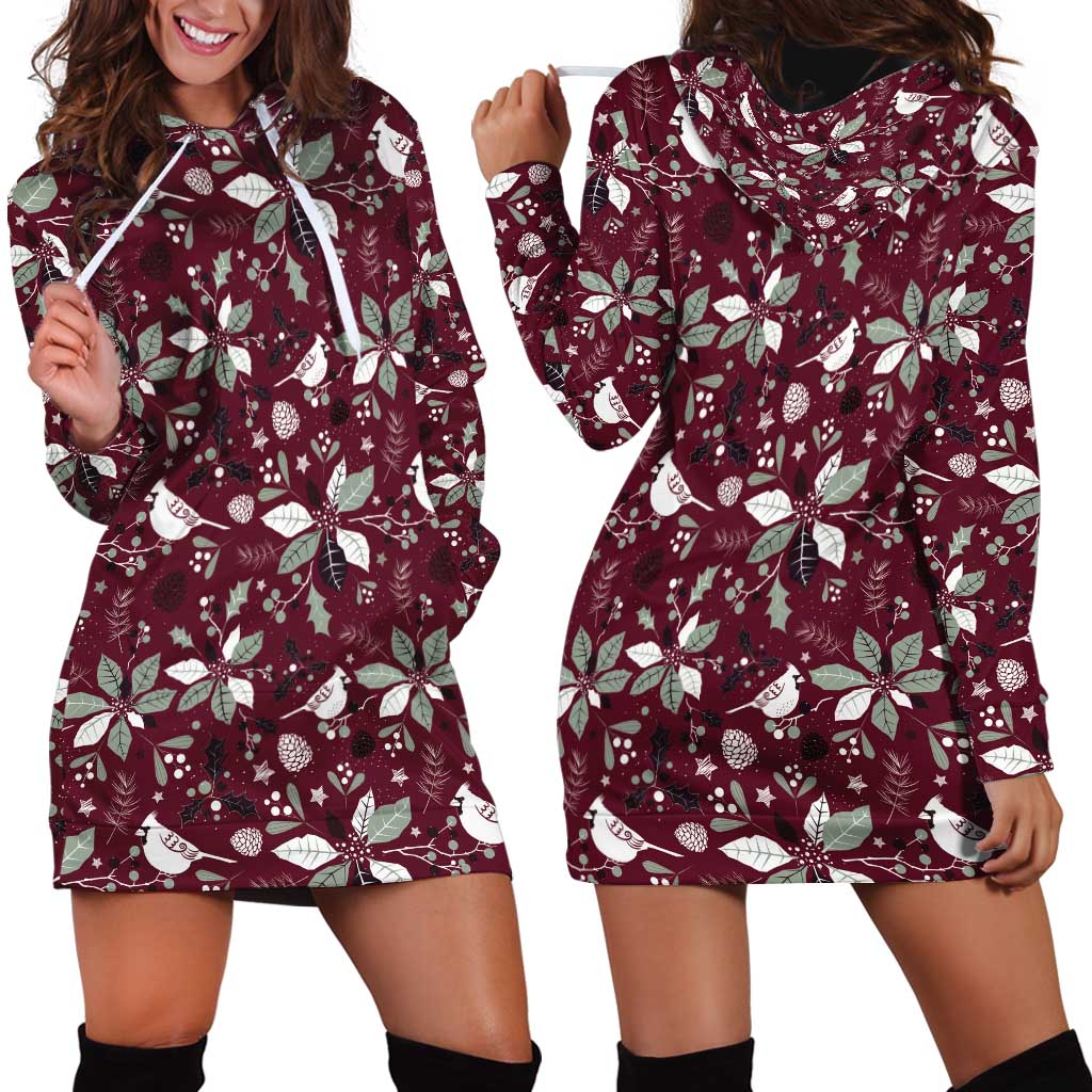 Cardinal Christmas Wine Red Hoodie Dress Xmas Pattern - Wonder Print Shop