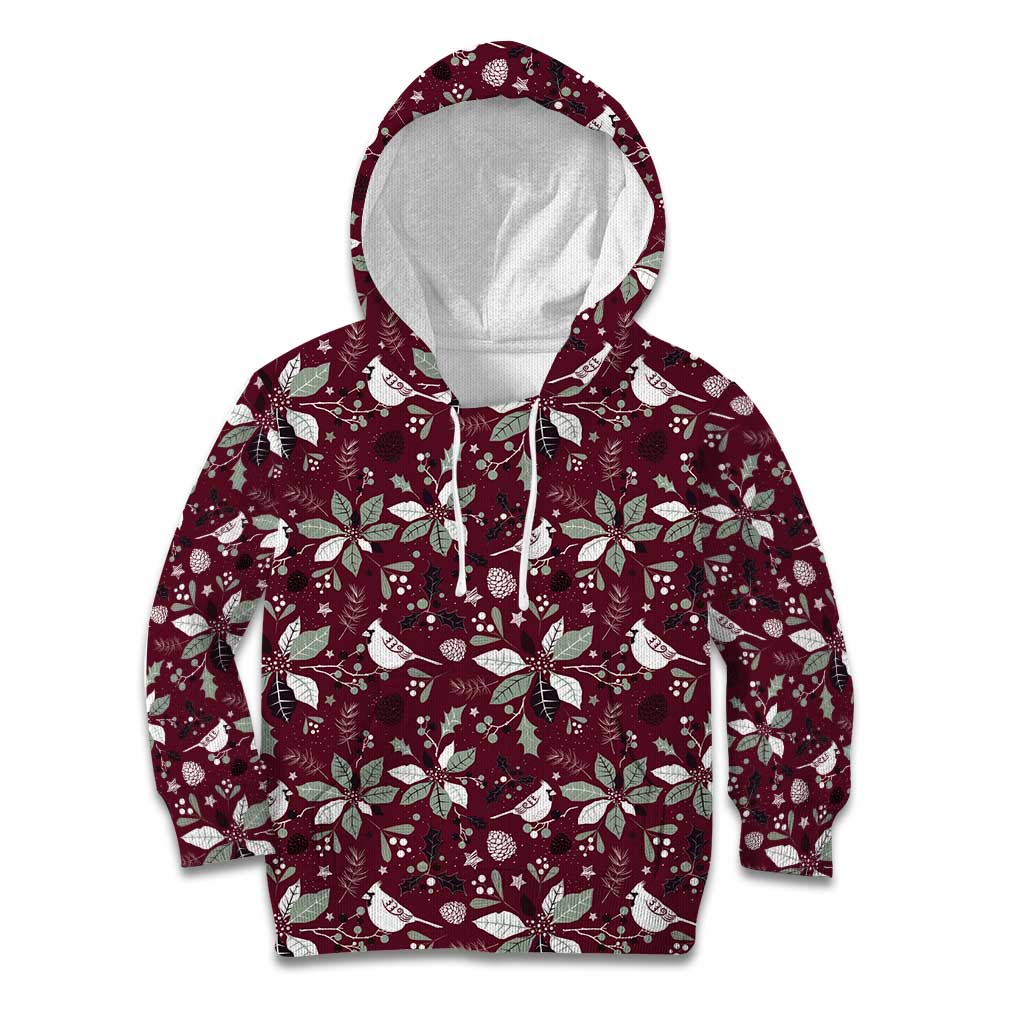 Cardinal Christmas Wine Red Kid Hoodie Xmas Pattern - Wonder Print Shop