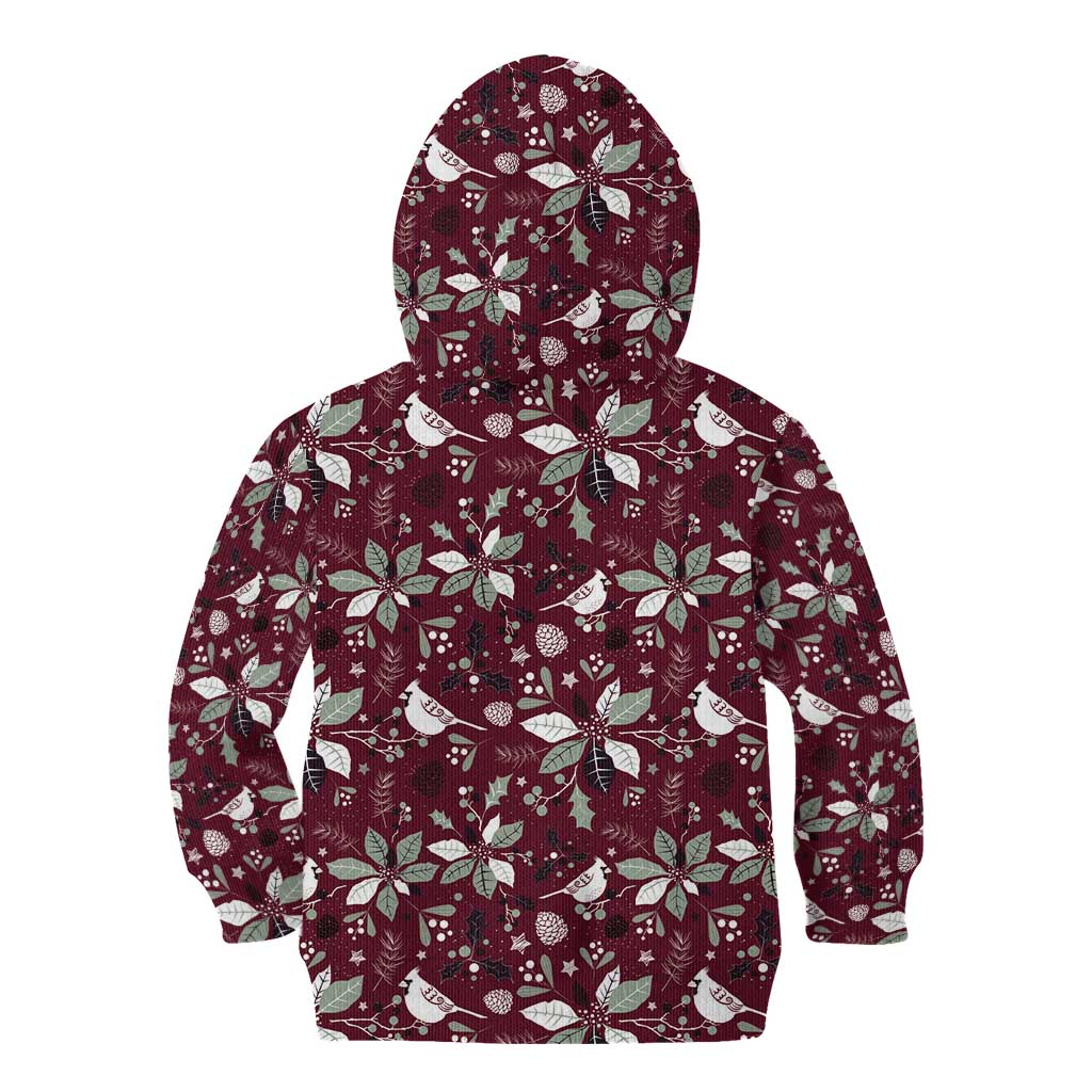 Cardinal Christmas Wine Red Kid Hoodie Xmas Pattern - Wonder Print Shop