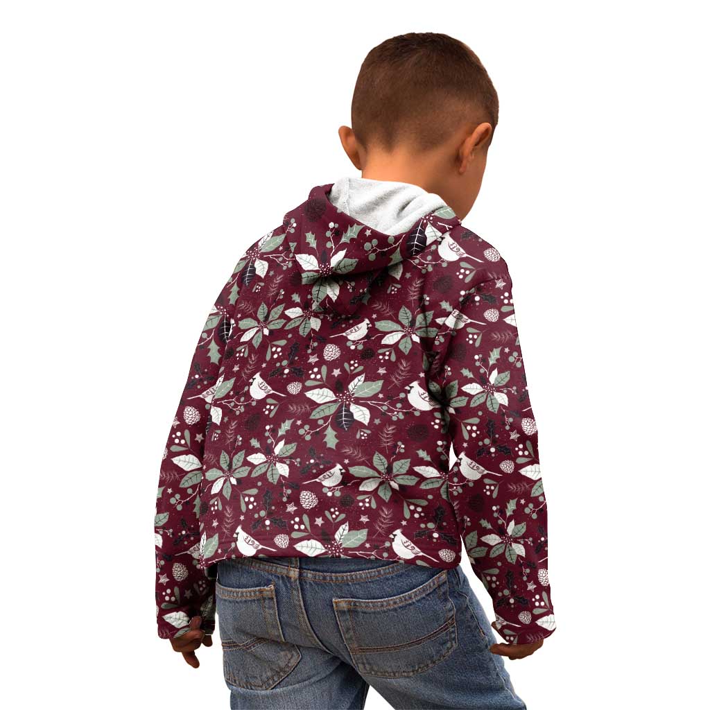 Cardinal Christmas Wine Red Kid Hoodie Xmas Pattern - Wonder Print Shop