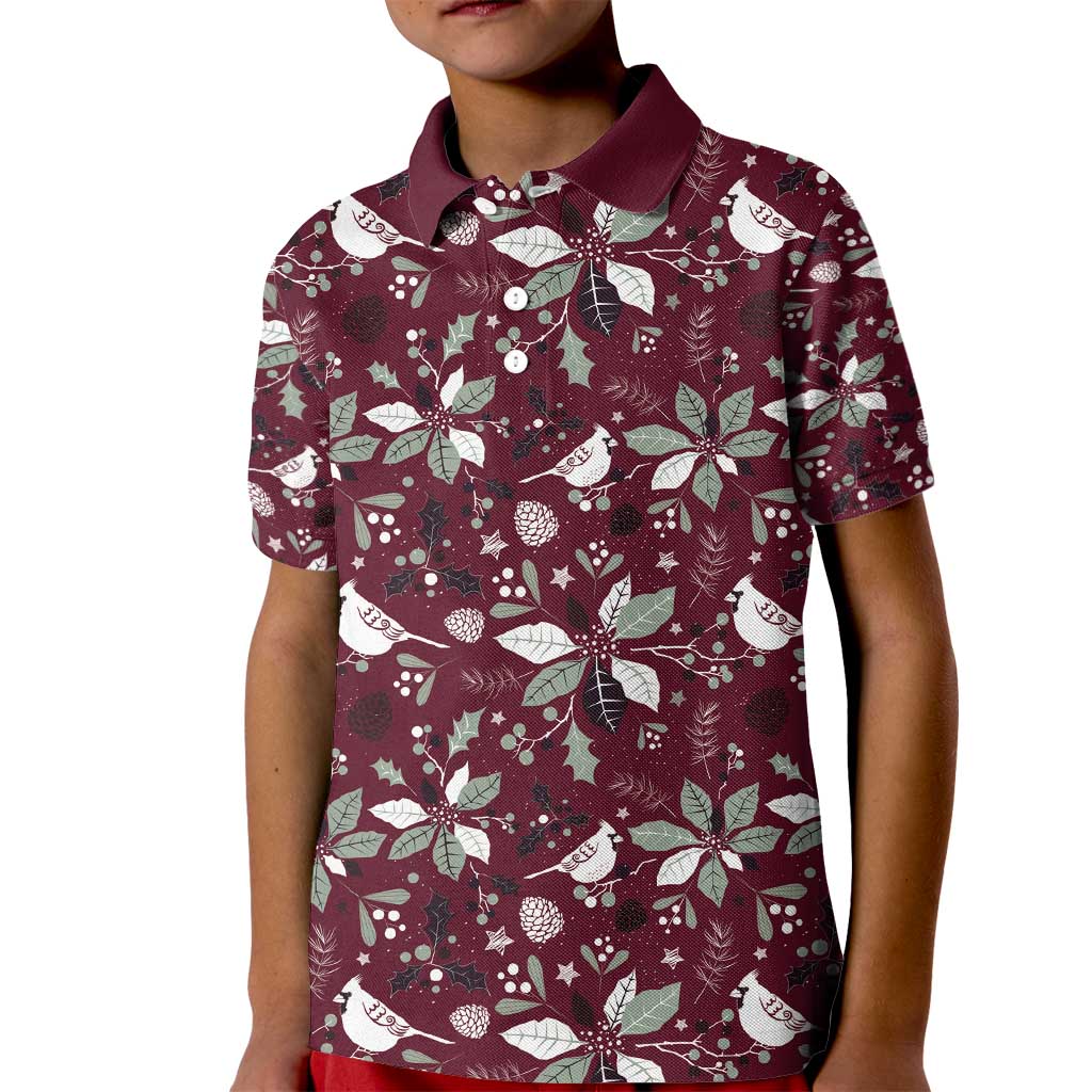 Cardinal Christmas Wine Red Kid Polo Shirt Xmas Pattern - Wonder Print Shop
