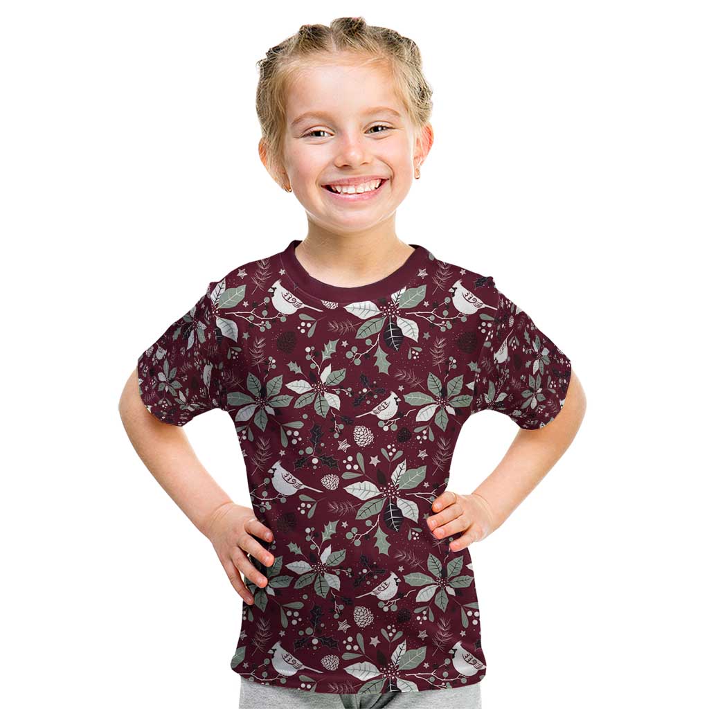 Cardinal Christmas Wine Red Kid T Shirt Xmas Pattern - Wonder Print Shop