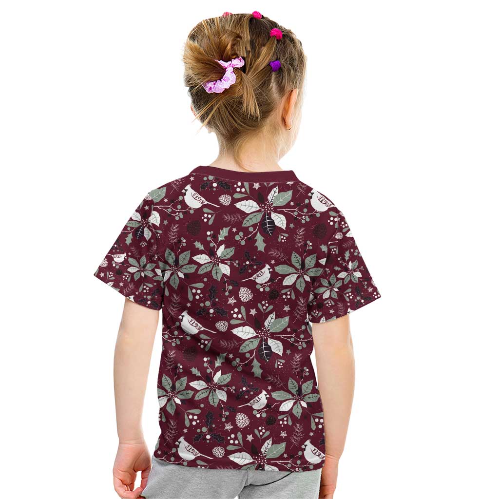 Cardinal Christmas Wine Red Kid T Shirt Xmas Pattern - Wonder Print Shop