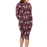 Cardinal Christmas Wine Red Long Sleeve Bodycon Dress Xmas Pattern - Wonder Print Shop