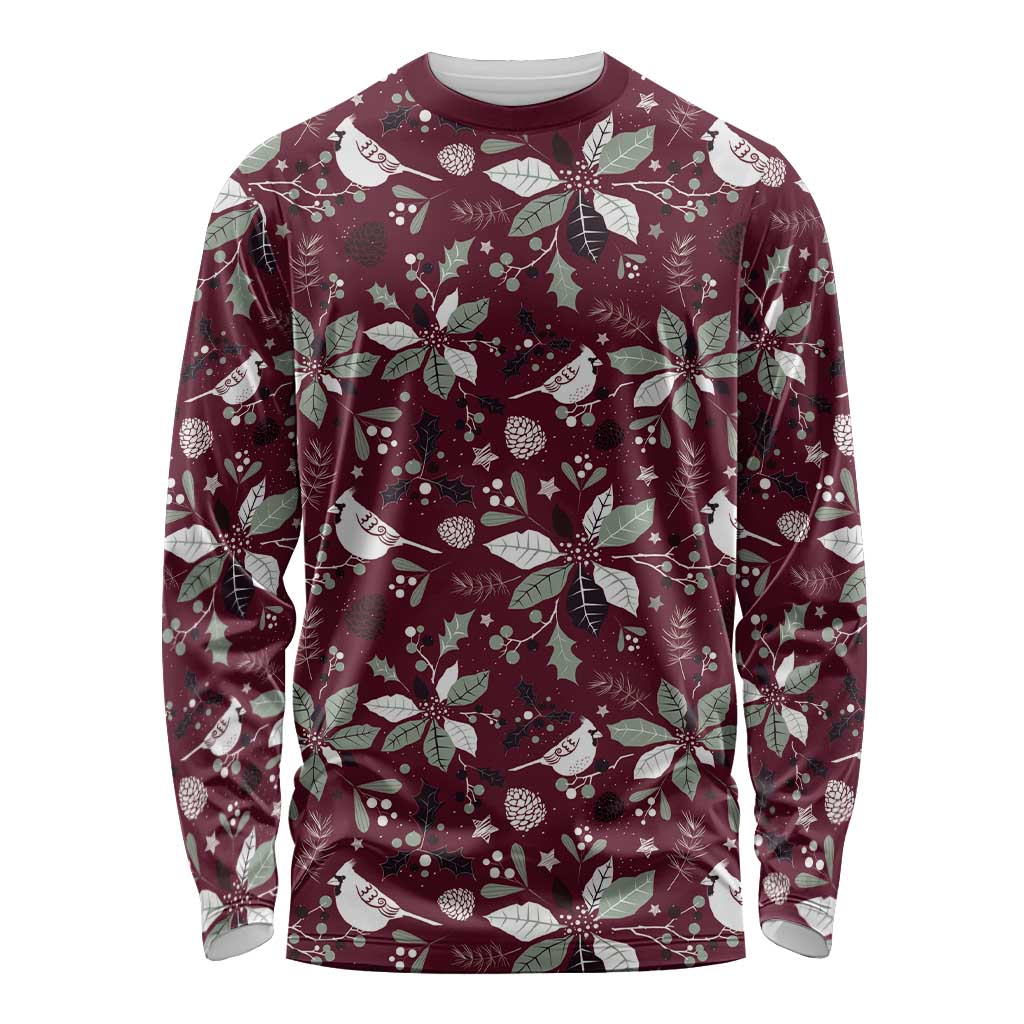 Cardinal Christmas Wine Red Long Sleeve Shirt Xmas Pattern - Wonder Print Shop