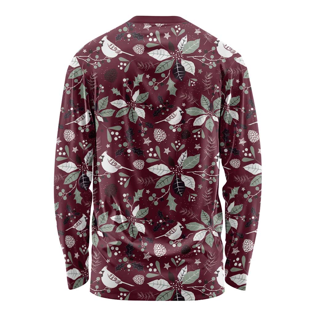 Cardinal Christmas Wine Red Long Sleeve Shirt Xmas Pattern - Wonder Print Shop
