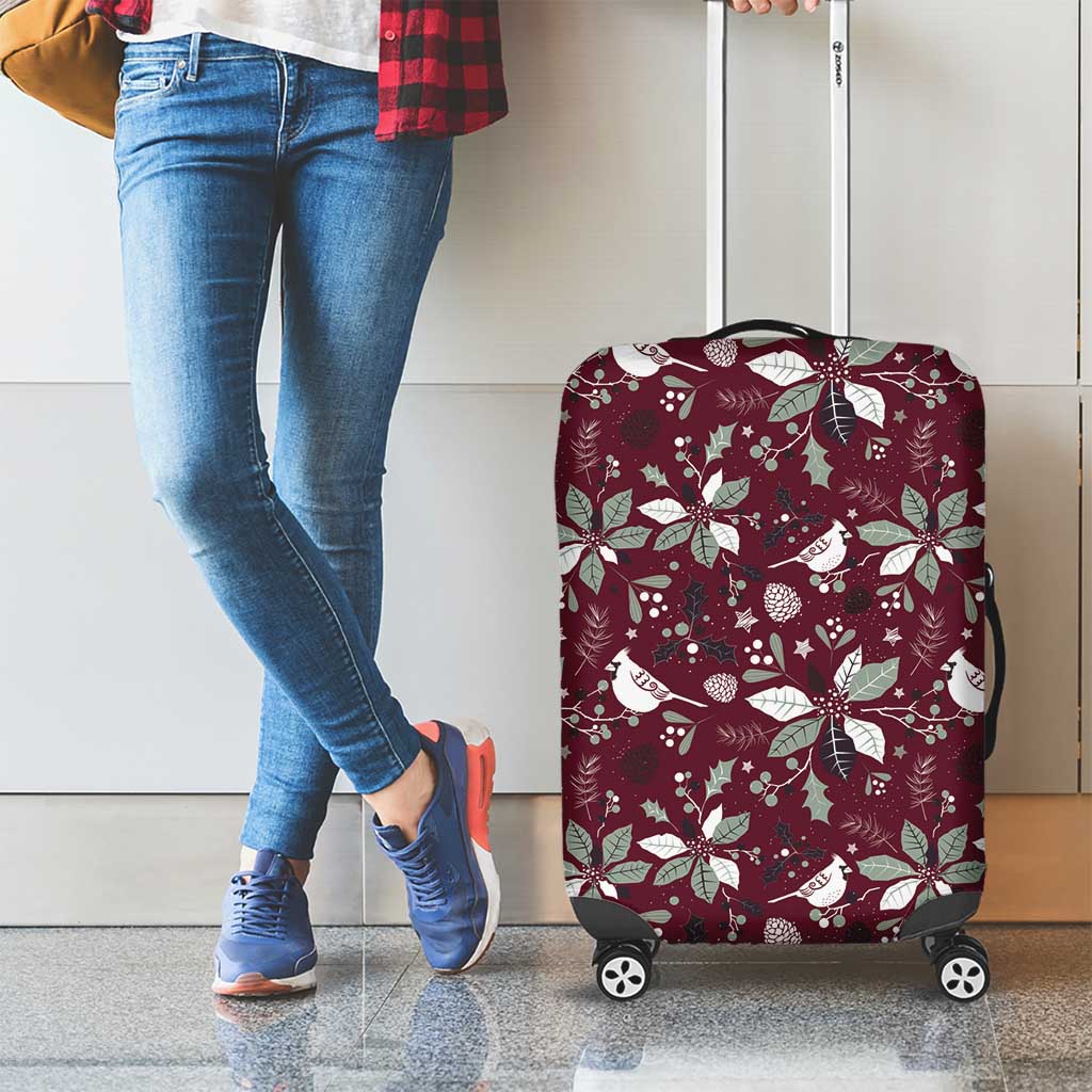 Cardinal Christmas Wine Red Luggage Cover Xmas Pattern - Wonder Print Shop