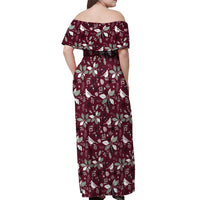 Cardinal Christmas Wine Red Off Shoulder Maxi Dress Xmas Pattern - Wonder Print Shop