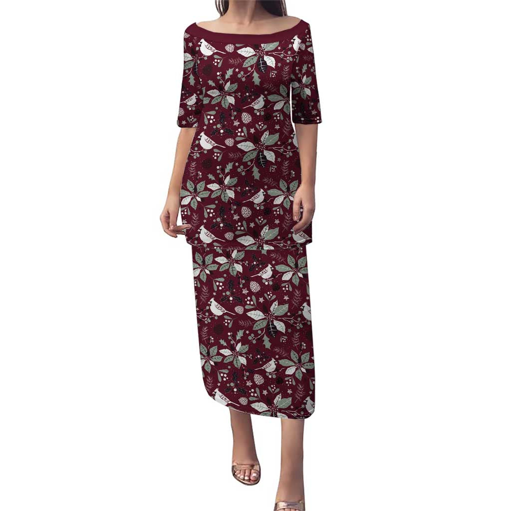 Cardinal Christmas Wine Red Puletasi Xmas Pattern - Wonder Print Shop