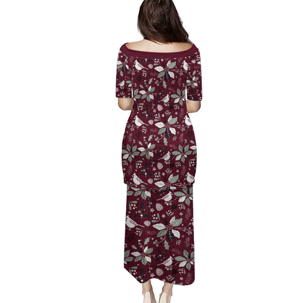 Cardinal Christmas Wine Red Puletasi Xmas Pattern - Wonder Print Shop