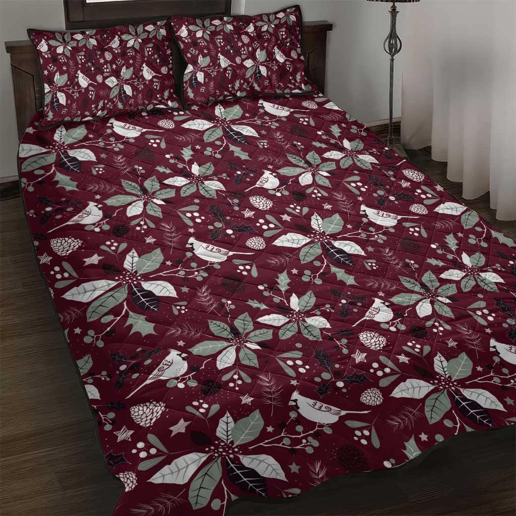 Cardinal Christmas Wine Red Quilt Bed Set Xmas Pattern - Wonder Print Shop