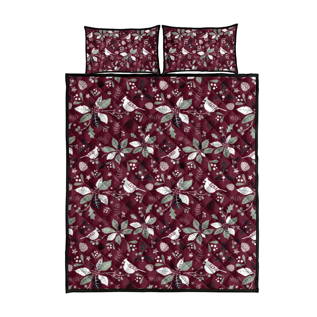 Cardinal Christmas Wine Red Quilt Bed Set Xmas Pattern - Wonder Print Shop