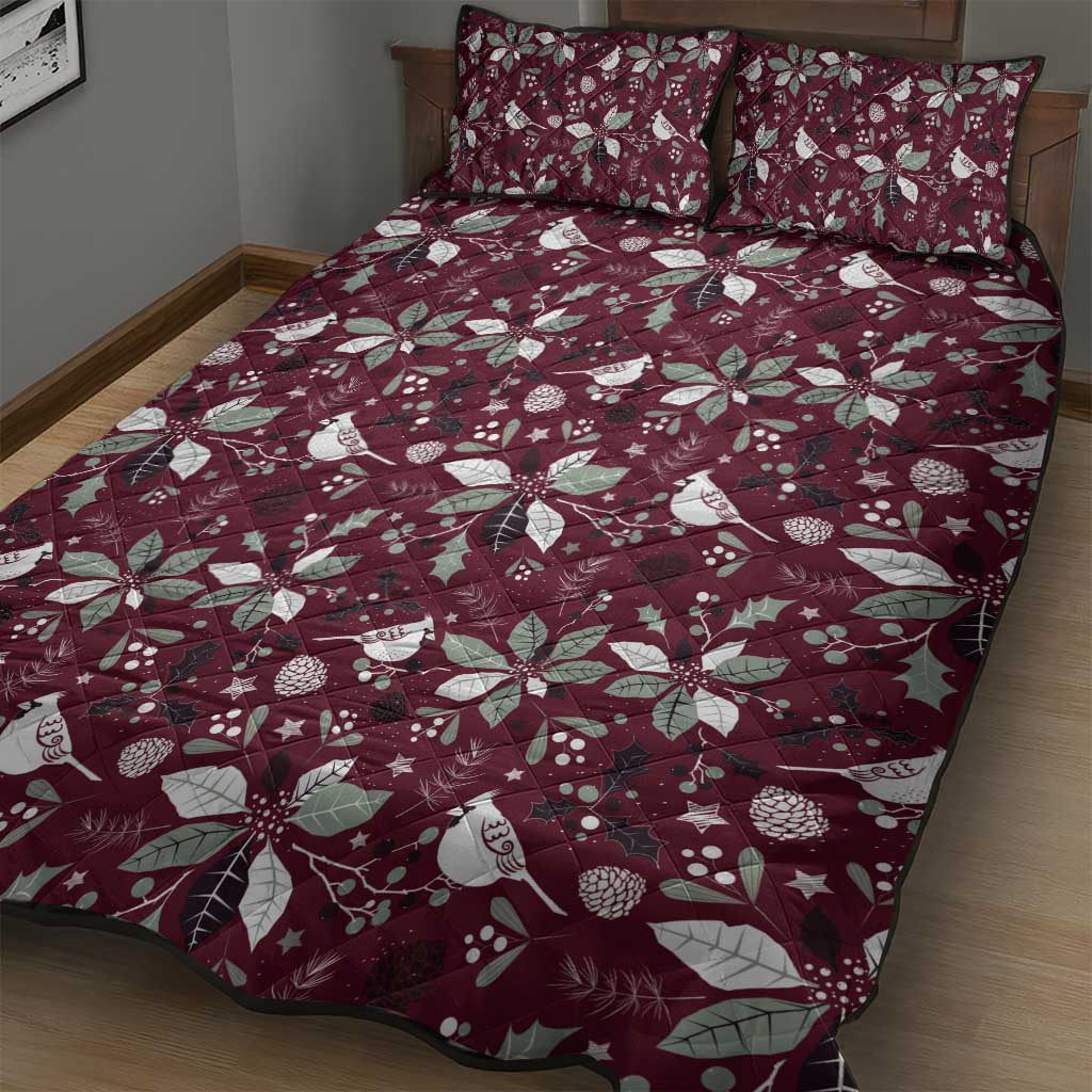 Cardinal Christmas Wine Red Quilt Bed Set Xmas Pattern - Wonder Print Shop