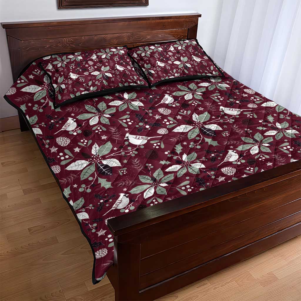 Cardinal Christmas Wine Red Quilt Bed Set Xmas Pattern - Wonder Print Shop