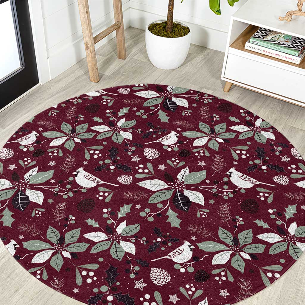 Cardical Christmas Wine Red Round Carpet Xmas Pattern