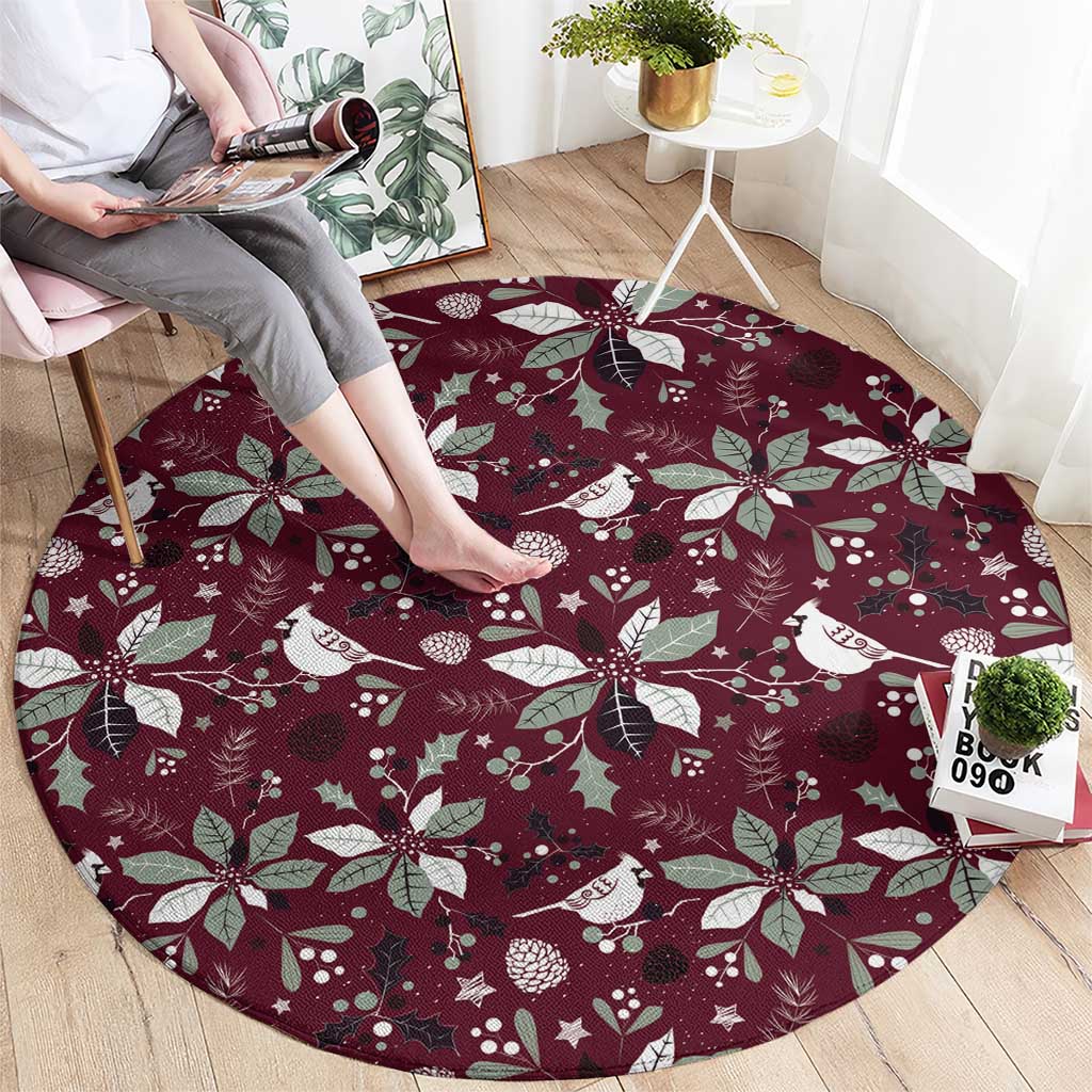 Cardical Christmas Wine Red Round Carpet Xmas Pattern