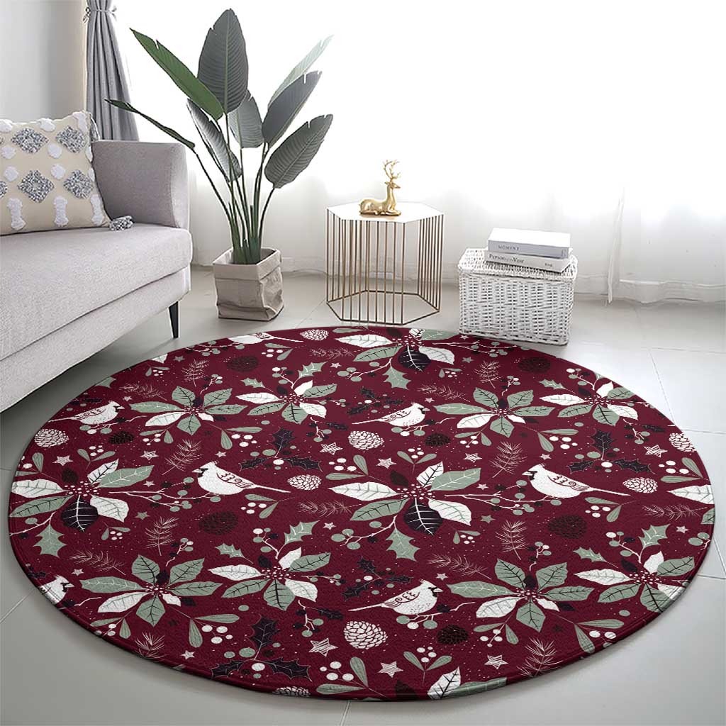 Cardical Christmas Wine Red Round Carpet Xmas Pattern