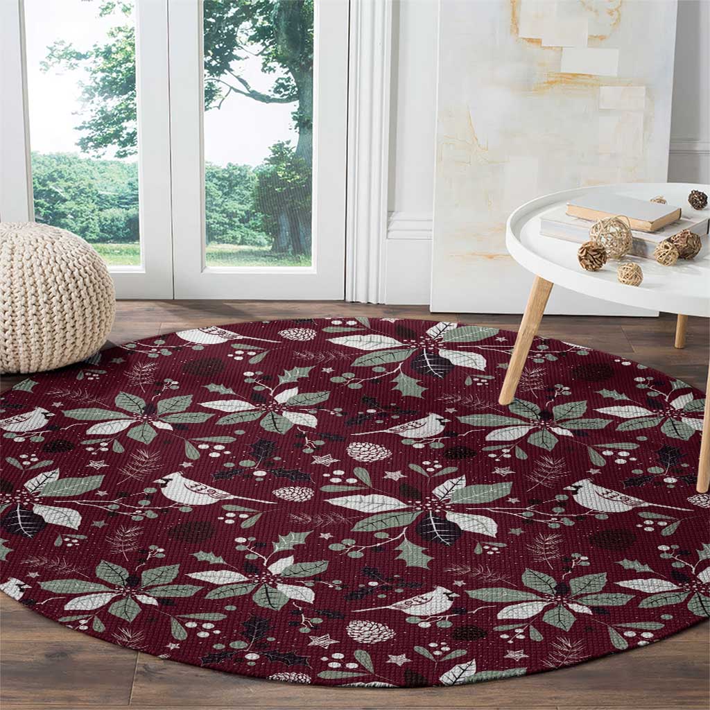Cardical Christmas Wine Red Round Carpet Xmas Pattern