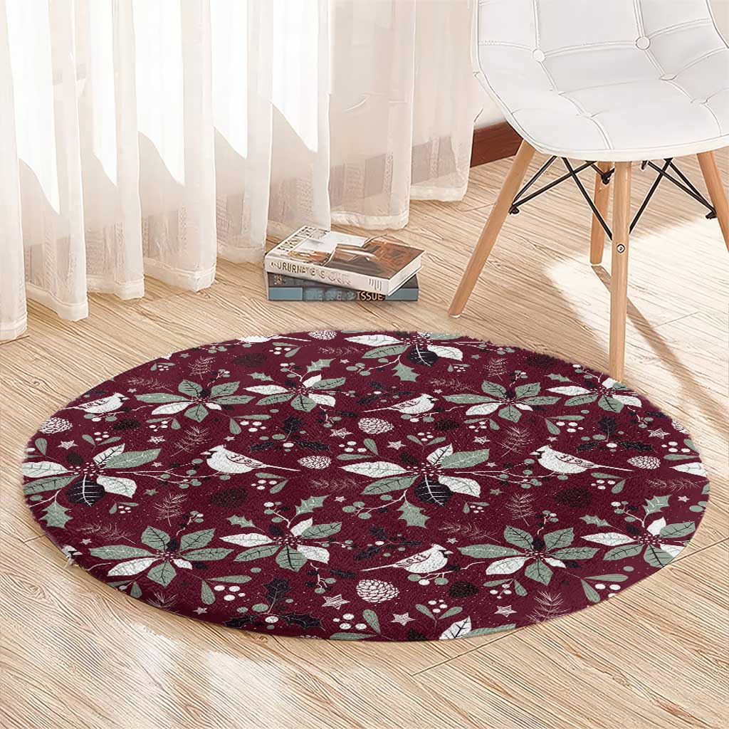 Cardical Christmas Wine Red Round Carpet Xmas Pattern