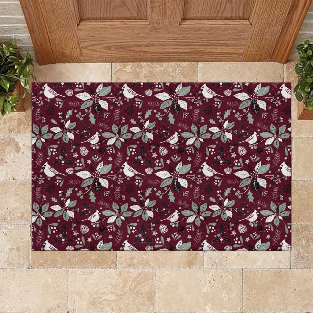 Cardinal Christmas Wine Red Rubber Doormat Xmas Pattern - Wonder Print Shop