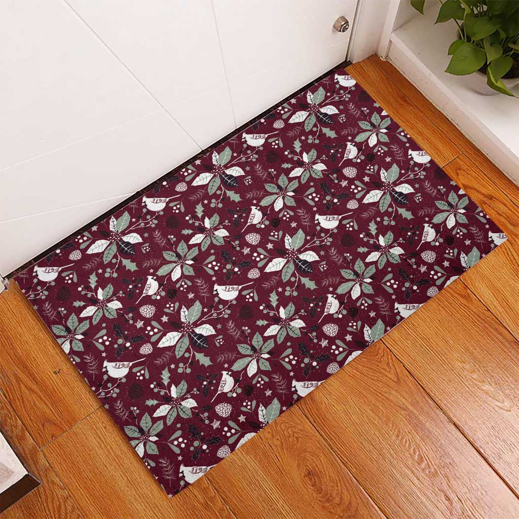 Cardinal Christmas Wine Red Rubber Doormat Xmas Pattern - Wonder Print Shop