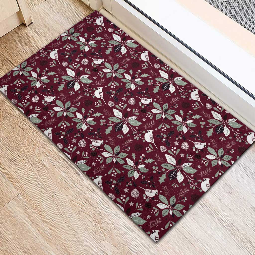 Cardinal Christmas Wine Red Rubber Doormat Xmas Pattern - Wonder Print Shop