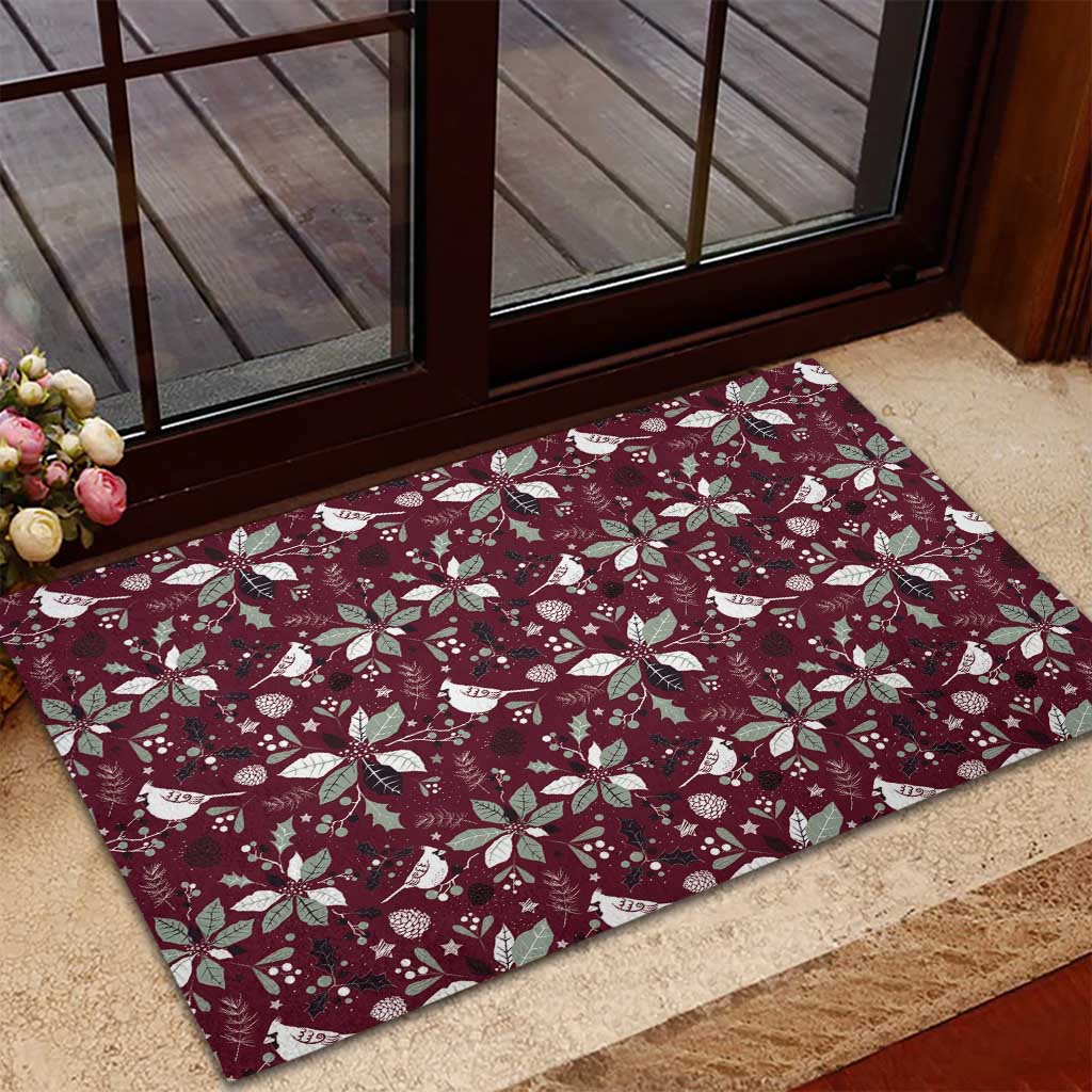 Cardinal Christmas Wine Red Rubber Doormat Xmas Pattern - Wonder Print Shop