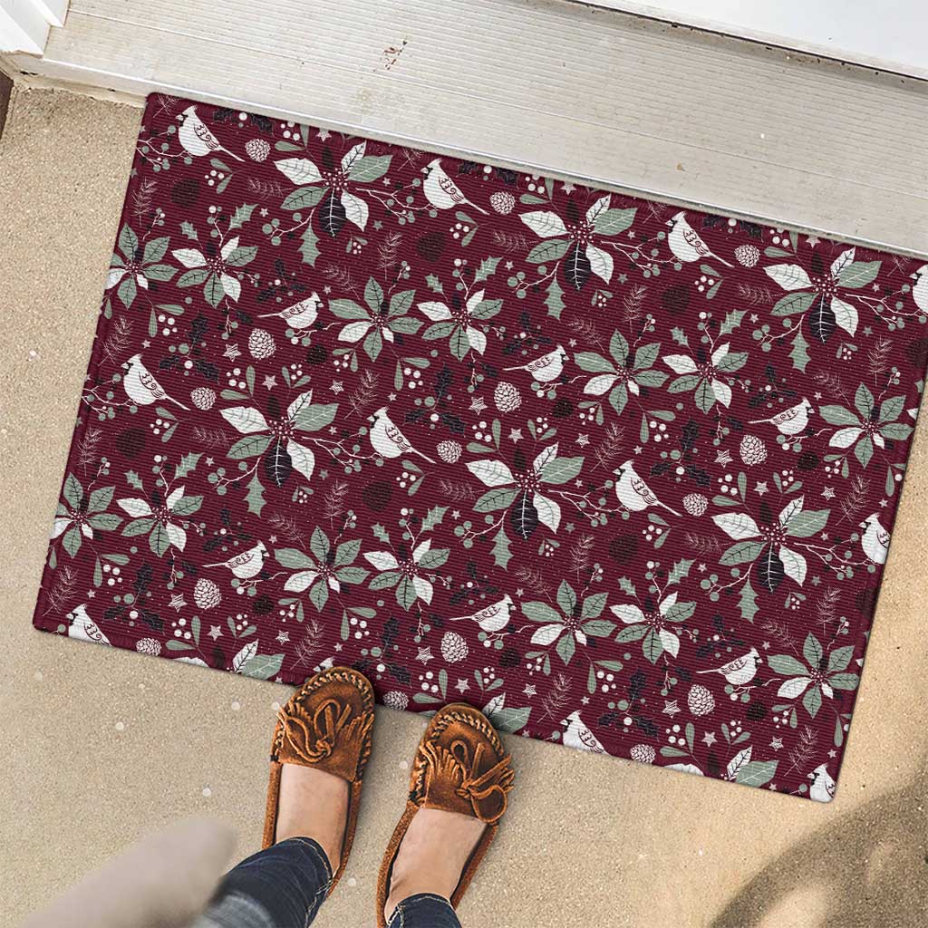 Cardinal Christmas Wine Red Rubber Doormat Xmas Pattern - Wonder Print Shop