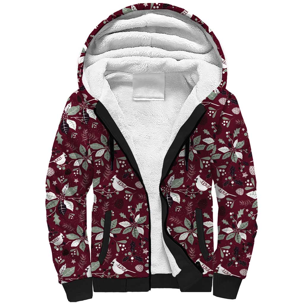 Cardinal Christmas Wine Red Sherpa Hoodie Xmas Pattern - Wonder Print Shop