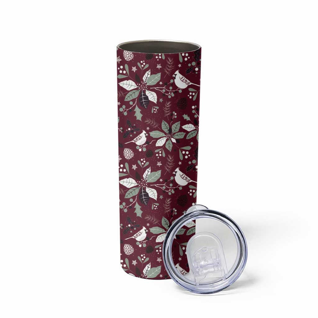 Cardinal Christmas Wine Red Skinny Tumbler Xmas Pattern - Wonder Print Shop
