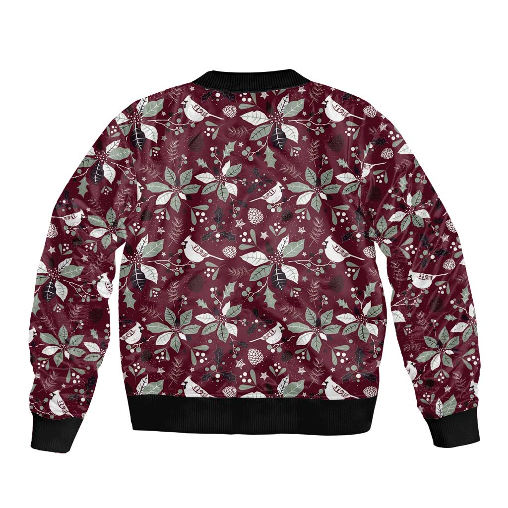 Cardinal Christmas Wine Red Sleeve Zip Bomber Jacket Xmas Pattern - Wonder Print Shop