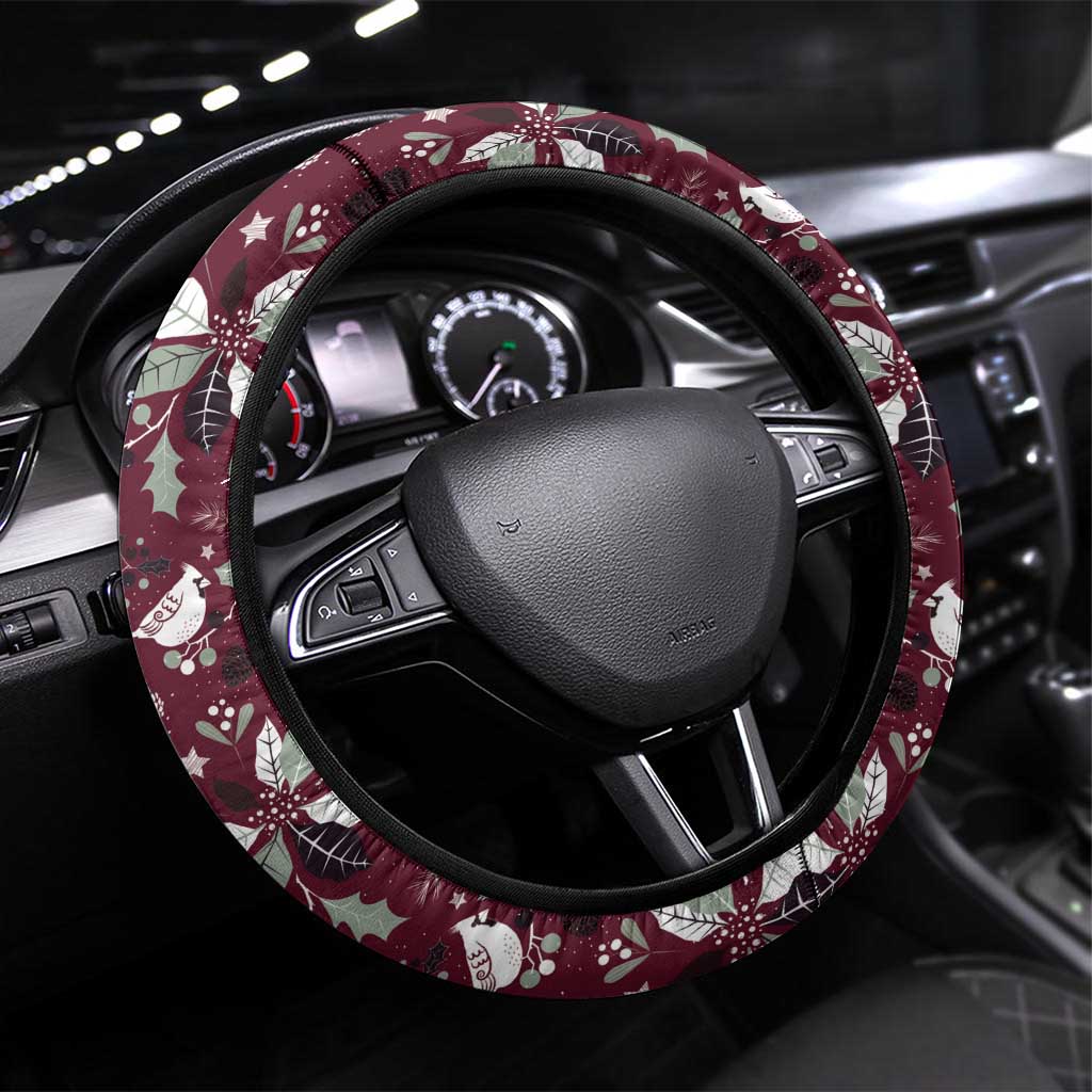 Cardinal Christmas Wine Red Steering Wheel Cover Xmas Pattern - Wonder Print Shop