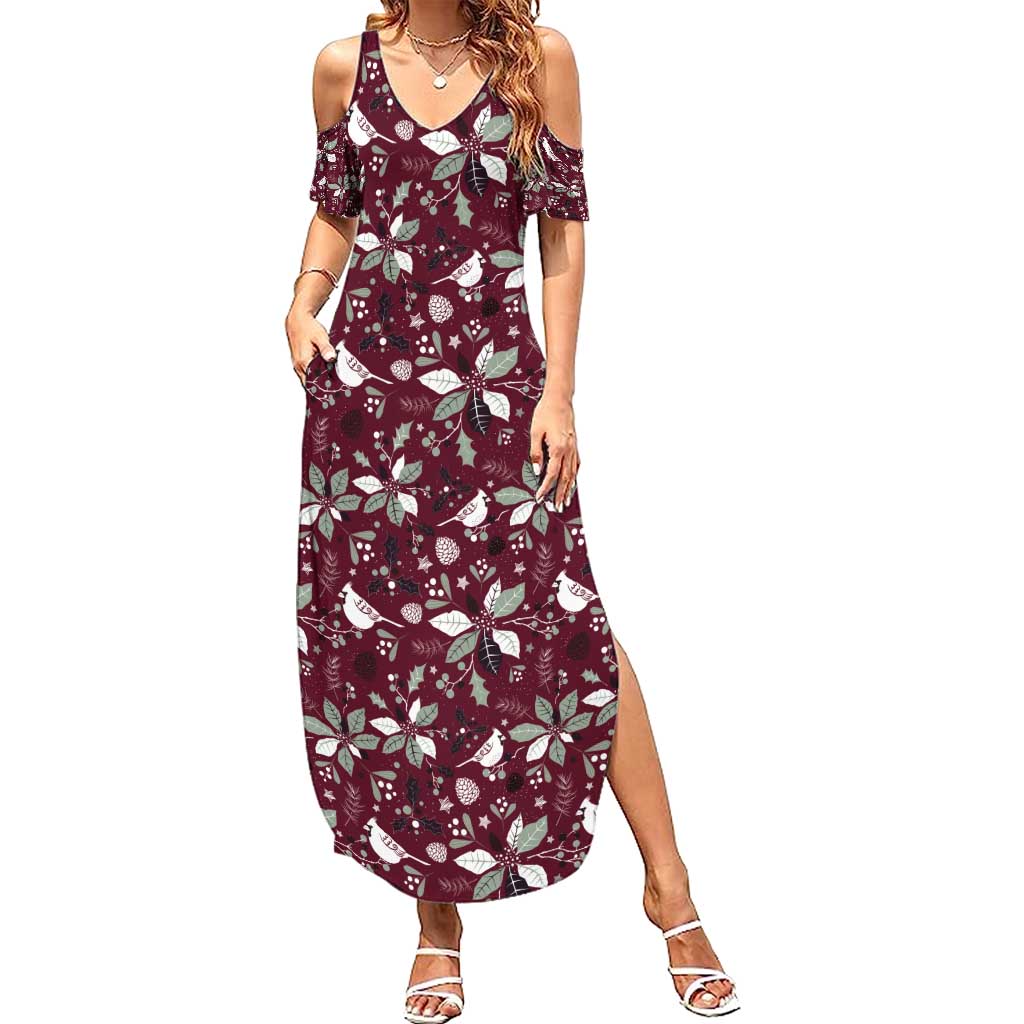 Cardinal Christmas Wine Red Summer Maxi Dress Xmas Pattern - Wonder Print Shop