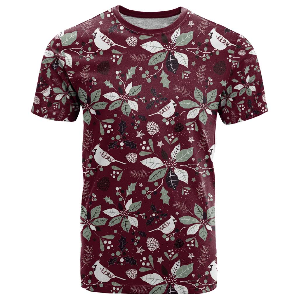 Cardinal Christmas Wine Red T Shirt Xmas Pattern - Wonder Print Shop