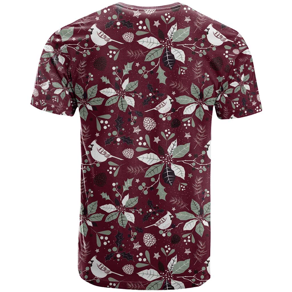 Cardinal Christmas Wine Red T Shirt Xmas Pattern - Wonder Print Shop