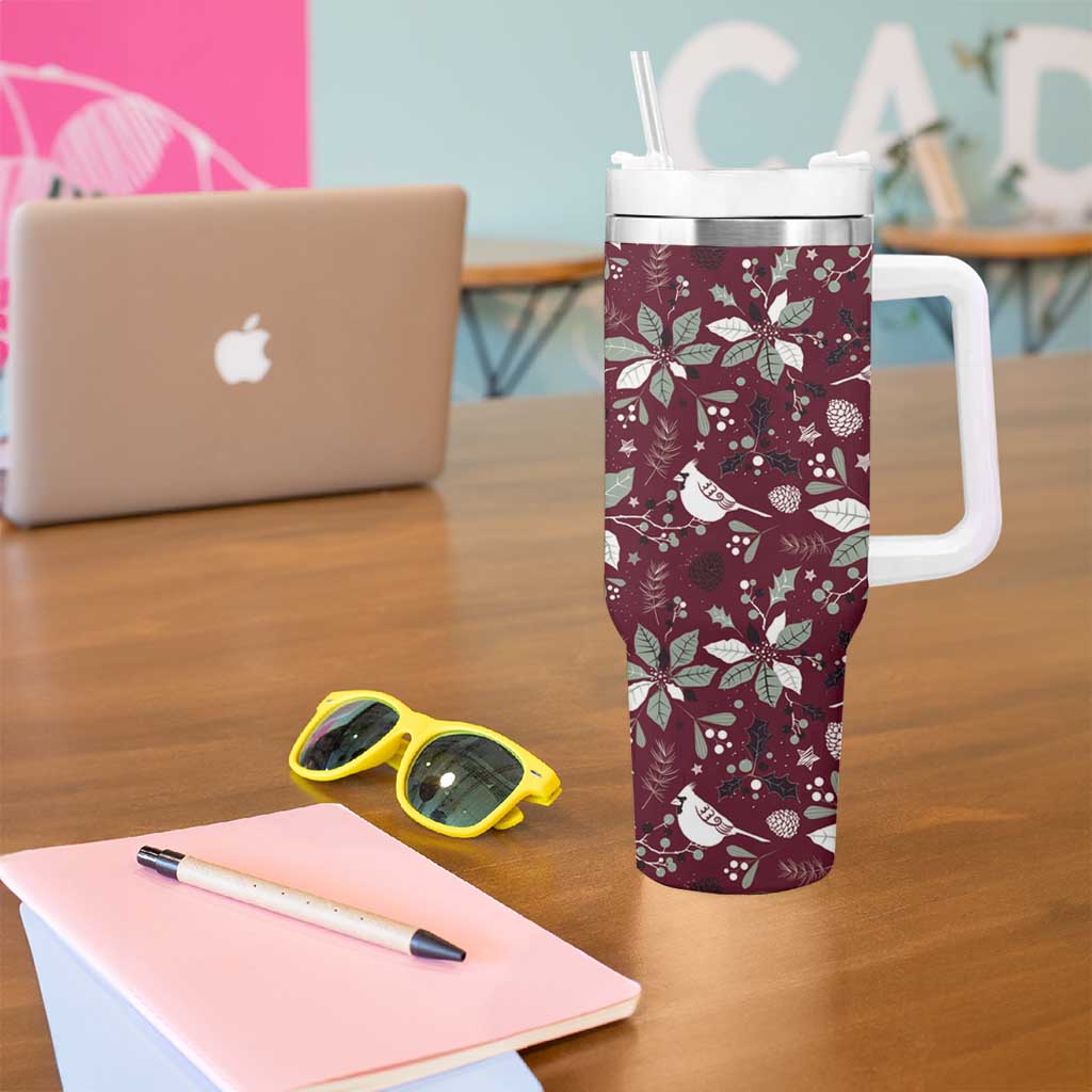 Cardinal Christmas Wine Red Tumbler With Handle Xmas Pattern - Wonder Print Shop