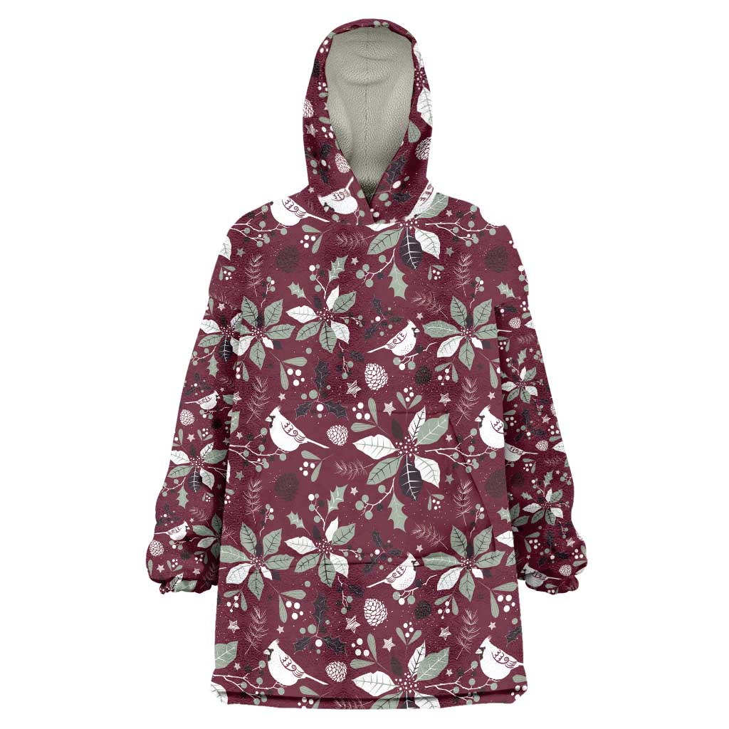Cardinal Christmas Wine Red Wearable Blanket Hoodie Xmas Pattern - Wonder Print Shop
