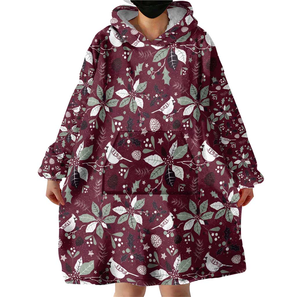 Cardinal Christmas Wine Red Wearable Blanket Hoodie Xmas Pattern - Wonder Print Shop
