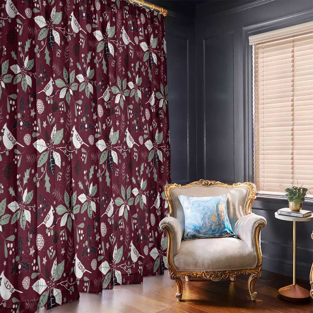Cardinal Christmas Wine Red Window Curtain Xmas Pattern - Wonder Print Shop
