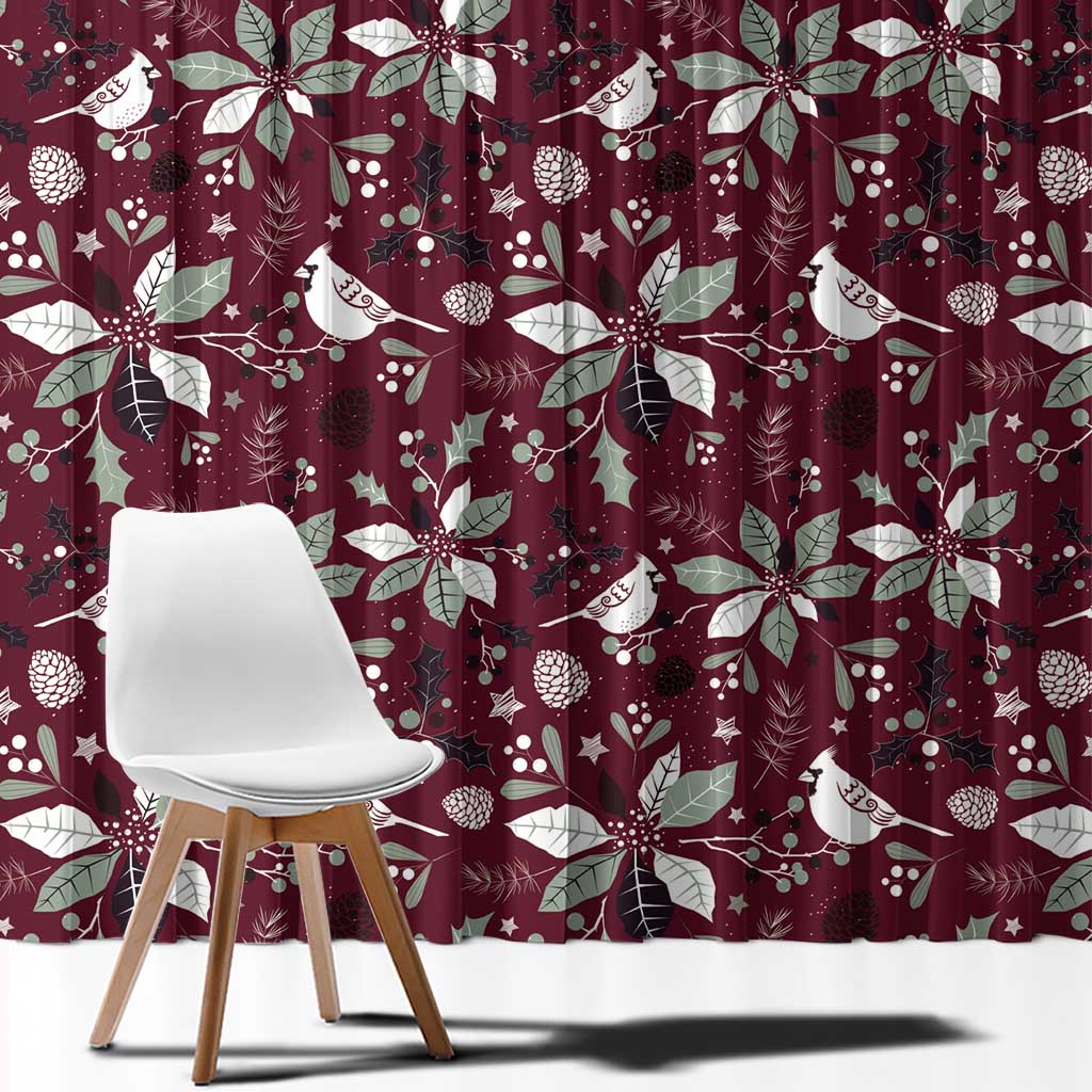Cardinal Christmas Wine Red Window Curtain Xmas Pattern - Wonder Print Shop