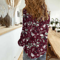 Cardinal Christmas Wine Red Women Casual Shirt Xmas Pattern - Wonder Print Shop