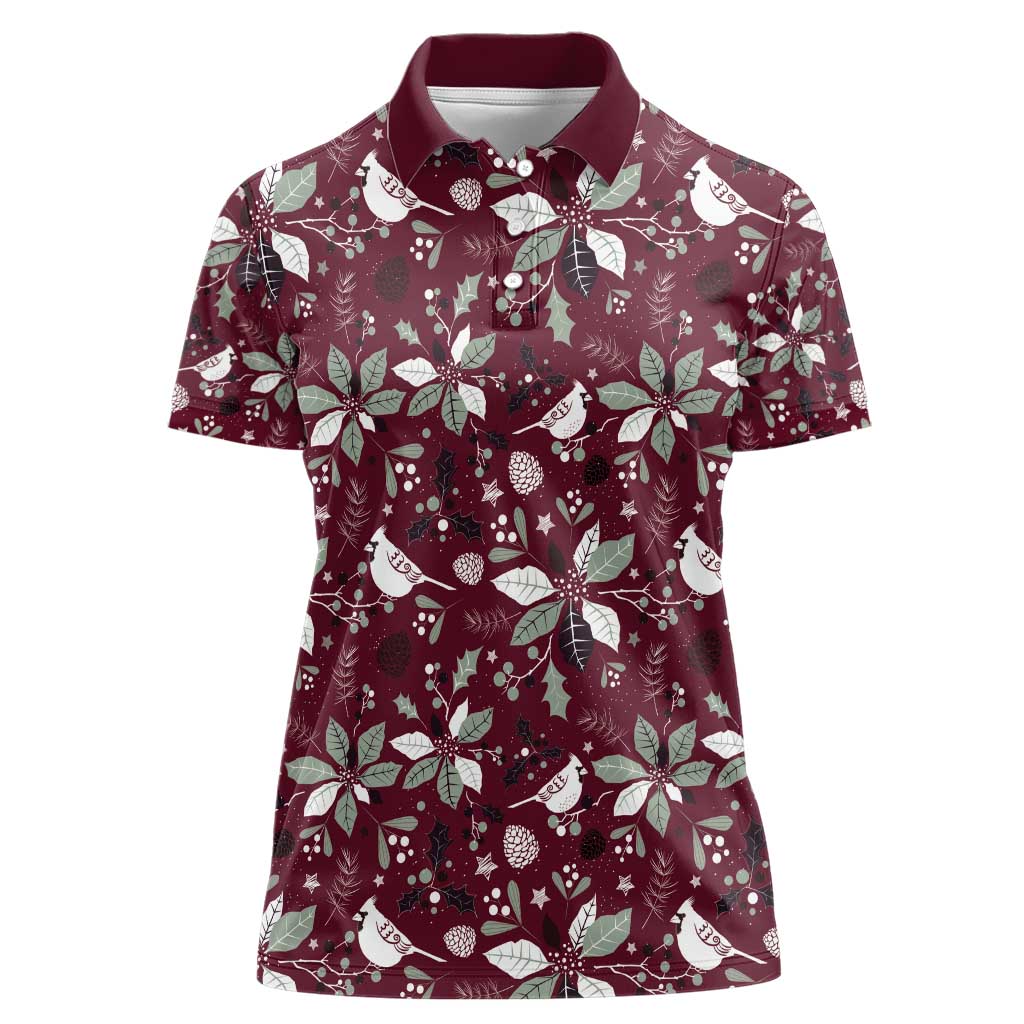 Cardinal Christmas Wine Red Women Polo Shirt Xmas Pattern - Wonder Print Shop