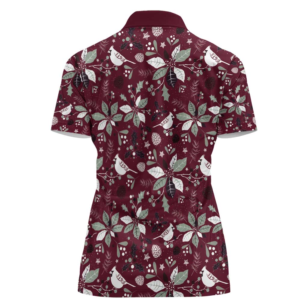 Cardinal Christmas Wine Red Women Polo Shirt Xmas Pattern - Wonder Print Shop